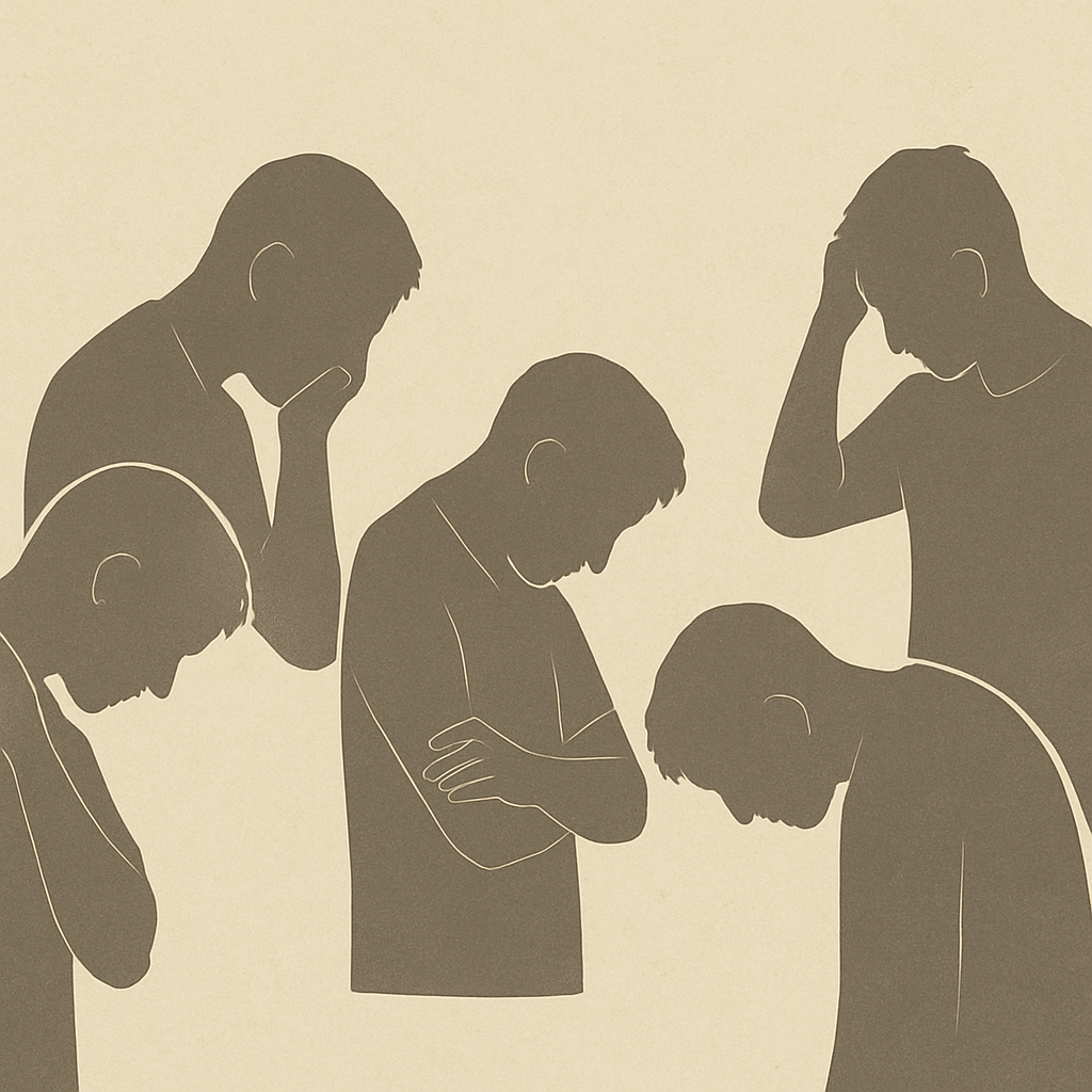 Silhouettes of men showing shame or secrecy